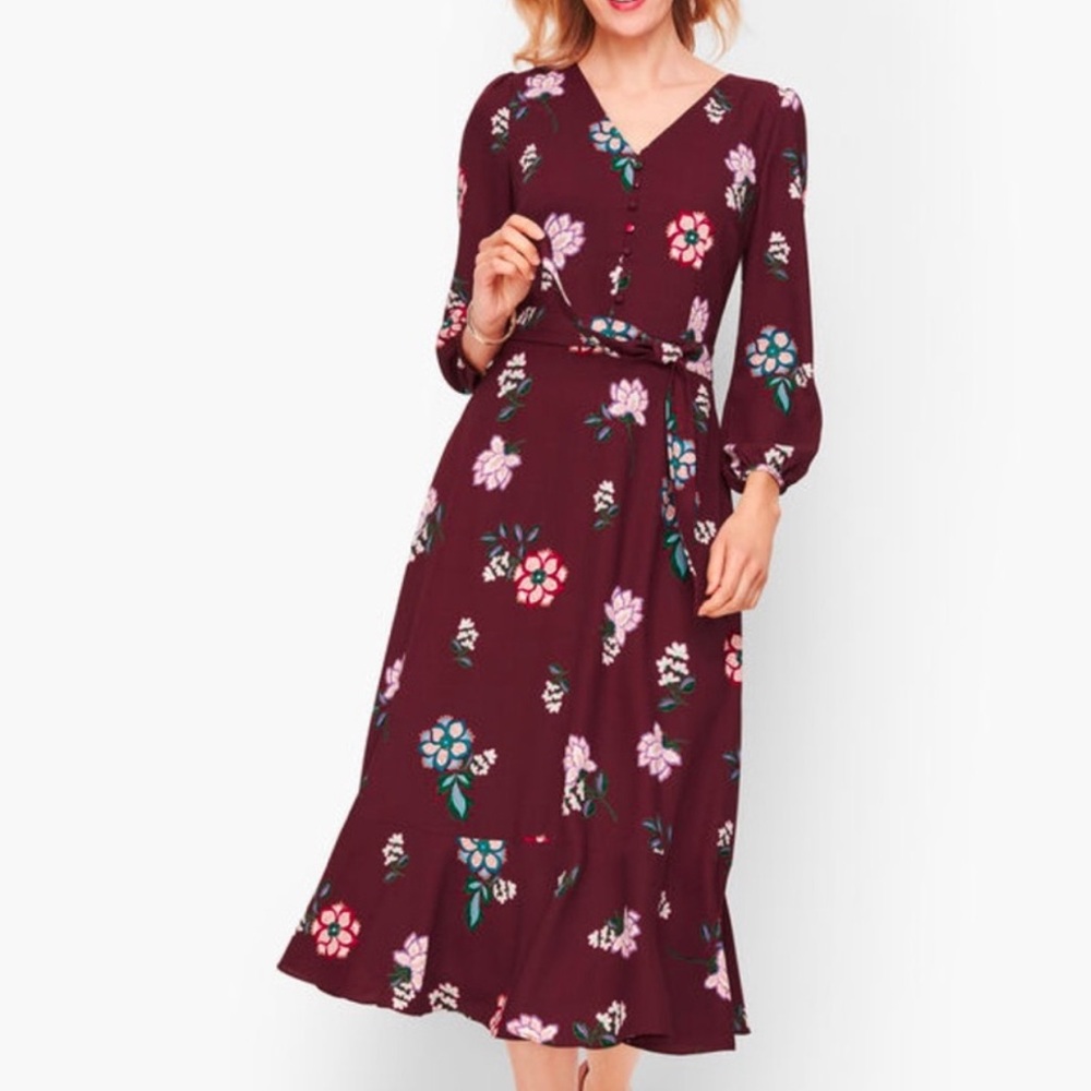 Talbots Burgundy Floral Midi Dress